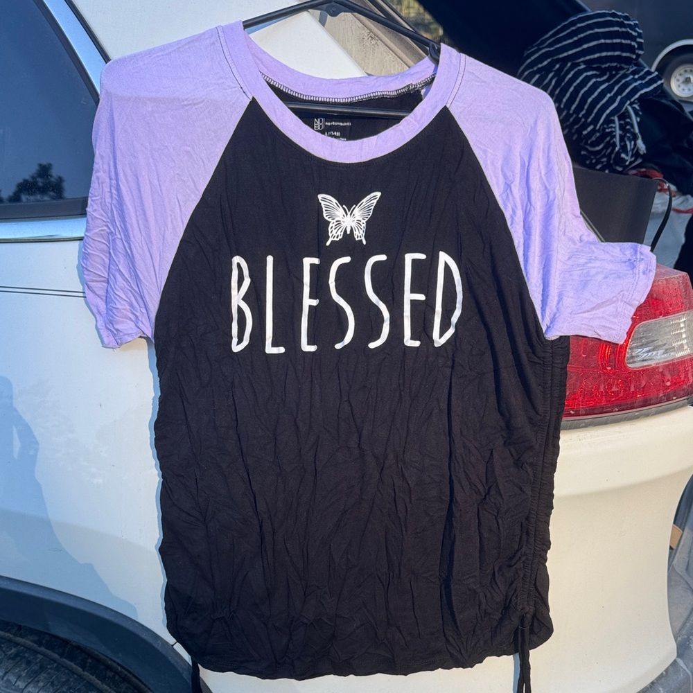 No Boundaries Black and Purple Short Sleeve Tee